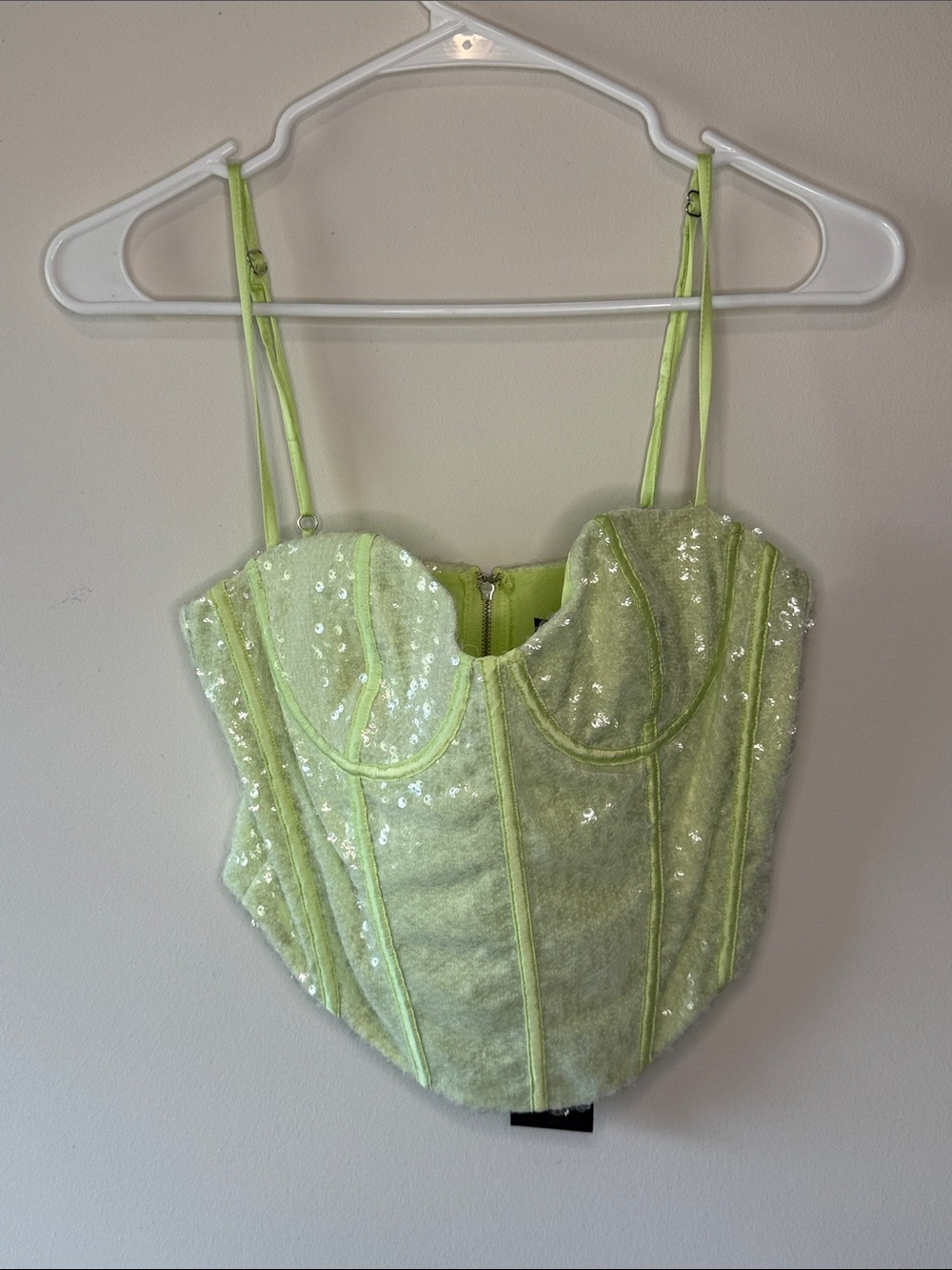 White Fox Boutique Neon Lime Sequin Corset Cami